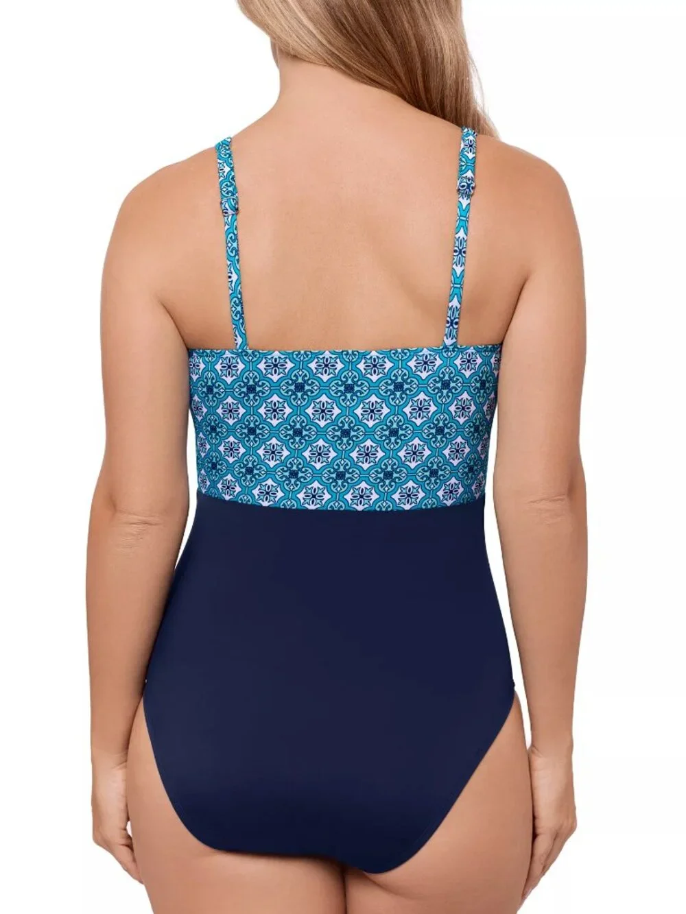 Swim Solutions Tummy Control Surplice One Piece Swimsuit Blue 18 NWT - Picture 3 of 4